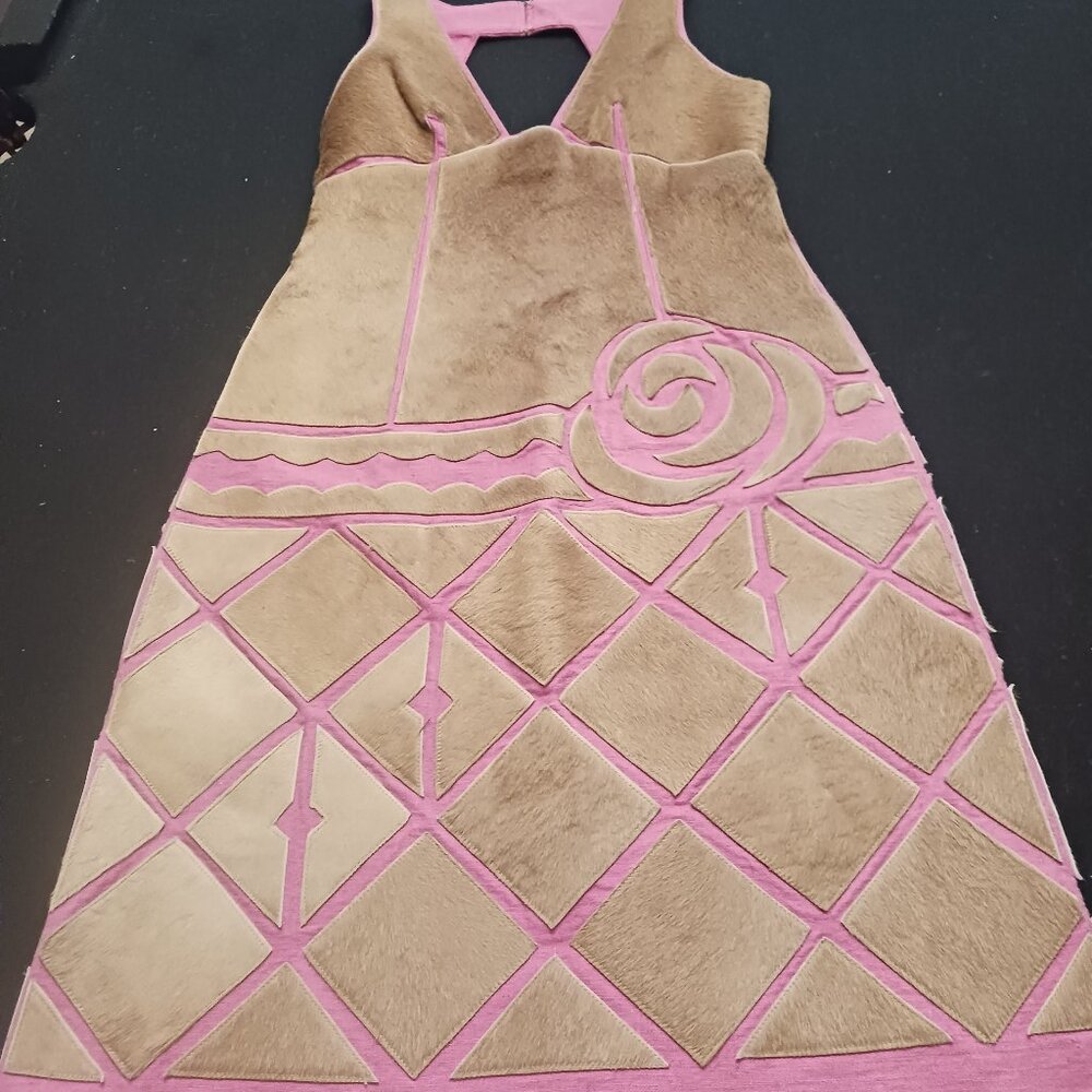 BCBG MAXAZRIA COLLECTION Pink Linen/Cotton & Pony-hair Leather Dress MSRP $738!